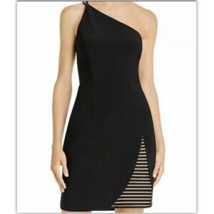 AQUA One Shoulder Cocktail Dress 100% Bloomingdale Exclusive Black Sz 6